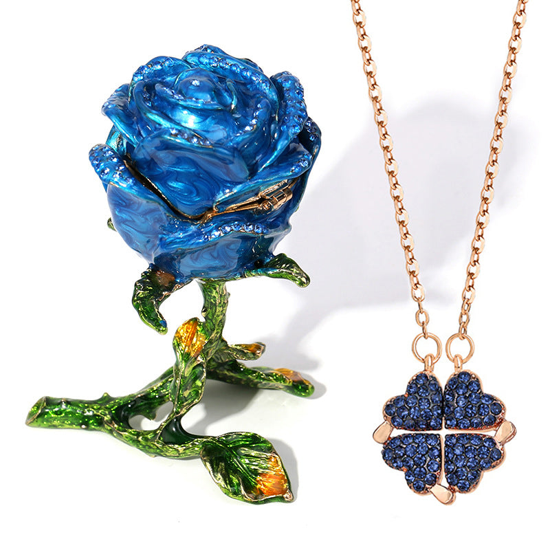 4 Leaf Clover Necklace Rose Jewelry Box Set